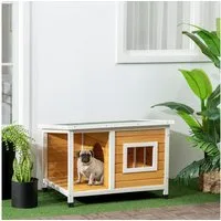 PawHut Hundehütte Hundehaus mit Terrasse und aufklappbarem Asphaltdach, Orange 85,5 x 62 x 60 cm