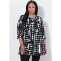 Ulla Popken Longshirt Longshirt Batikmuster Keyhole Rundhals 3/4-Arm
