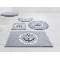 Grund Badematte Port Louis, Höhe 20 mm, rutschhemmend beschichtet, fußbodenheizungsgeeignet, Kunstfaser, halbrund, Design mit Anker, maritim, Made in Europe