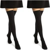 sockenkauf24 Overknees 2 Paar Overknee Strümpfe Damen Kniestrümpfe (Schwarz, 35-38) Schwarz Bunt Ringel Baumwolle - 10723 WP
