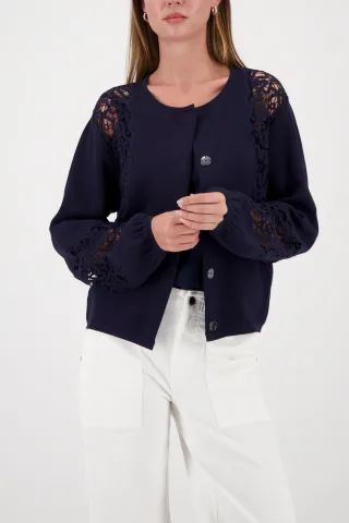monari - Strickjacke mit Spitzeneinsatz marine - Gr. - 44