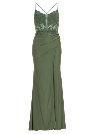 hey kyla - Bodycon Kleid mit Spitzenstickerei und Beinschlitz matcha green - Gr. - 32