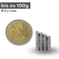 MaajeeKuto Magnet Neodym Magnet Ø2x1 mm N42 – Mini Scheibenmagnet 100 g Haftkraft (50-St)