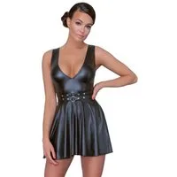 Cottelli Collection Minikleid Wetlook Kleid - schwarz (1-tlg) Tailliertes Kleid im Mattlook