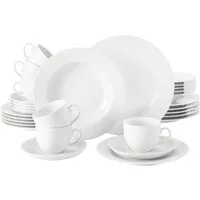 Seltmann Weiden Kombiservice Geschirr-Set, Service Rondo (30-tlg), 6 Personen, Porzellan, Teller, Tassen, Untertassen, Made in Germany, 30 Teile, für 6 Personen