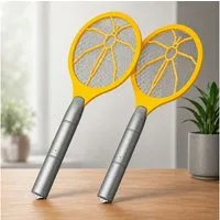 Haushalt International Fliegenklatsche Fliegenfänger Insektenfänger Elektrisch 2er Set, 46cm, Kunststoff, Gelb / Grau, Sicherheitsgitter