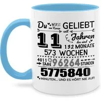 Shirtracer Tasse 11 Jahre - Du wirst von Herzen geliebt, 11. Geburtstag, 11 Jahre Geb, Keramik, 11. Geburtstag Tasse