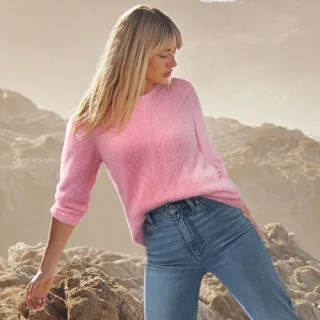 Ajourpullover aus Wimperngarn für Damen, Damen, size: regular, Elfenbein, Baumwoll-Mischung/Nylon-Mischung, by Lands' End