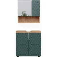 Vicco Badmöbel-Set Irma, Goldkraft Eiche/Grün, 2 Teile, Unterschrank 60 cm, (3-er Set, 2-St., 2er Set)