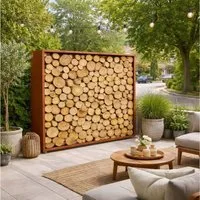 ESTEXO Regal Cortenstahl Sichtschutzwand Brennholzregal 200x200x38 cm Rost Holzla
