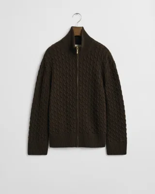 GANT - Zopfmuster Strickjacke mit Reißverschluss deep brown - Gr. - M