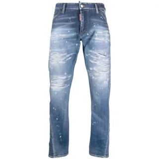 Dsquared2 Sexy Twist Jeans Destroyed Reinforced Paint Splash Blue Jeans