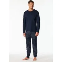 Schiesser Pyjama Fine Interlock (2 tlg) Rundhalsausschnitt mit Kopfleiste, langärmelig, Komfortbund