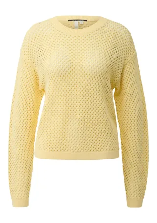 Q/S designed by - Strickpullover mit Lochmuster und Rundhalsausschnitt gelb - Gr. - L