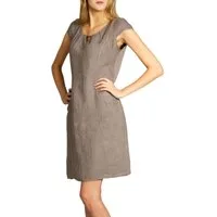 Caspar Sommerkleid SKL020 knielanges Damen Sommer Leinenkleid mit eleganter Metallspange Luftig leicht, figurumspielende Form, mit seitlichem Jersey-Einsatz