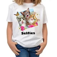 Tini - Shirts Print-Shirt Katzen Schmetterling Motiv Kindershirt buntes Katzen Foto - Katzen-Selfie / Schmetterlinge : Selfie Cats