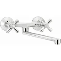 Deante Waschtischarmatur Symetrio Wandarmatur Kreuzgriffe Retro Armatur Wasserhan, Chrom, BOS 080D