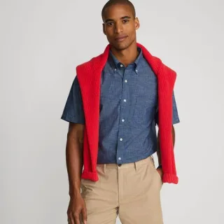 Chambray-Kurzarmhemd, Classic Fit, Herren,  Blau, Baumwolle, by Lands' End