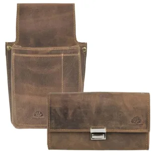 Kellnerbörse Set 6 Scheinfächer 17,5x9,5cm Leder antikbraun | Greenburry Kellnerportemonnaie mit robustem Holster und praktischer Gürtelschlaufe