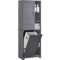 SoBuy Hochschrank BZR104, Badezimmerschrank mit Wäschekorb Schmaler Badschrank Hoch Badregal Stehend mit 6 Ablagen, 2 Schubladen Wäscheschrank, Badezimmer