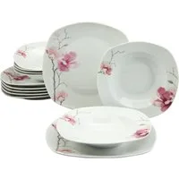 CreaTable Tafelservice Amelie Aiko, Tafel-Service 12-tlg (12-tlg), 6 Personen, Porzellan, Teller Set, Blumendekor