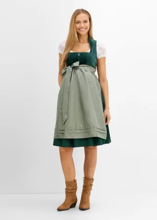 bonprix Umstands- Dirndl mit Samt-Mieder und Satin-Schürze (2-tlg.Set), grün, Gr.46, Dirndl für die Schwangerschaft, Oberteil: 100% Baumwolle