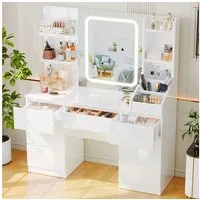 HOMALL Schminktisch Eingebaute LED-Beleuchtung, einstellbare Helligkeit, mit 7 Schubladen (GroBe 110*40*139cm Bestes Geschenk fur Ehefrau/Tochter)