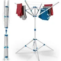 tectake Wäschespinne Mobiler Wäscheständer aus Aluminium, wetterfest, 102 x 102 x 160 cm, klappbar, drehbar und stufenlos höhenverstellbar, Leinenlänge 16 m
