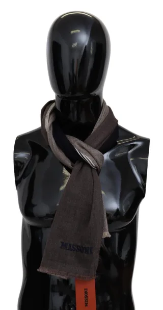Missoni Echarpe unisexe à franges en laine rayée marron pour hommes, pour envelopper le cou