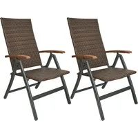 BRUBAKER Gartenstuhl Polyrattan Stuhl - Modena - klappbarer Hochlehner Campingstuhl (Wetterfest für Garten, Balkon, Terrasse - Braun Grau, 2 St), Klappstuhl aus Metall & Poly Rattan - 7-Fach verstellbare Rückenlehne