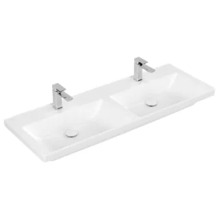 Villeroy und Boch Subway 3.0 Schrank-Doppelwaschtisch 4A71D101 130x47cm, mit je 1 Hahnloch/ohne Überlauf, weiß