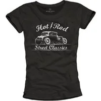 MAKAYA T-Shirt Damen Auto Vintage Rockebilly Top Retro Oberteile Frauen Schwarz