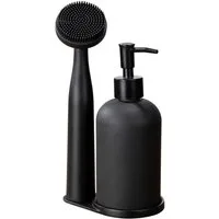 WENKO Spülmittelspender Modell Piedo, (Set, 3-tlg), Spül-Set, inkl. Spülbürste mit Halterung, Glas/Polyresin
