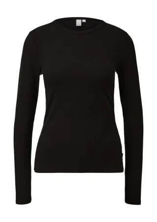 Q/S designed by - Langarmshirt mit Rippstruktur schwarz - Gr. - XS