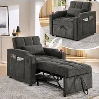 i@home Relaxsessel 1-Sitzer Sofa, faltbares Schlafsofa, Schlafsessel (platzsparend für Wohnzimmer und Schlafzimmer), USB/Type-C Anschluss, Schlafsofa (190cm) Edelstahl-Getränkehalter