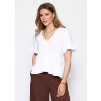 SASSYCLASSY Kurzarmshirt Musselin Shirt mit Volants für Damen Leichtes Baumwolltop mit tiefem V-Ausschnitt im oversized Fit
