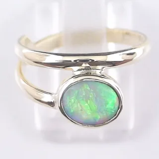 585er / 14k Gelbgold Opalring mit GEM Class 0,90 ct. White Opal aus Lightning Ridge