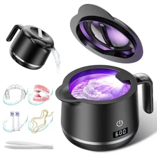 Tevorex Dental Ultrasonic Retainer Cleaner 42kHz Retainer Cleaner with 200ML Stainless Steel Tank 5 Cleaning Modes for D