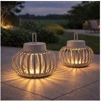 JUST LIGHT LED Außen-Tischleuchte, LED-Leuchtmittel fest verbaut, Warmweiß, 2x Tischlampe Pendelleuchte Außen Innen LED Touchdimmer sand D 25 cm