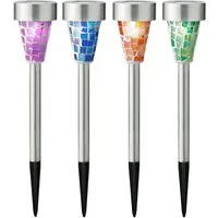 Lumineo LED Solarleuchte, Dauerlicht, kaltweiß, LED Solar Außenleuchten Mosaik 28cm Edelstahl 4er Set Kaltweiß