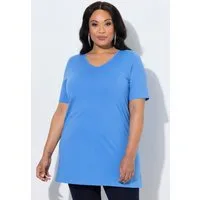 Ulla Popken Longshirt Longshirt A-Linie V-Ausschnitt Halbarm