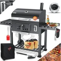 KESSER Holzkohlegrill Grillwagen BBQ Smoker XXL Holzkohlegrill mit Deckel, Rädern, Edelstahl-Griff, Thermometer, Grillrost, Standgrill, Kohlegrillwagen