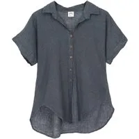 Guru-Shop Longbluse Baumwollbluse mit Kokosknöpfen - charcoal alternative Bekleidung