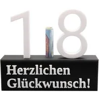 TSB Werk Geschenkbox 18. Geburtstag Geschenk Jubiläum 18 Hochzeit, Geschenkidee, Zahlenständer, Achtzehn