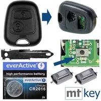 mt-key Auto Schlüssel + 1x Rohling NE73 + 2X Mikrotaster + passende CR2016 Knopfzelle, CR2016 (3 V), für Peugeot 206 SW CC 1998-2009 Funk Fernbedienung