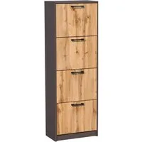 Home Collective Schuhschrank mit 4 aufklappbaren Schubladen, Schuhregal mit 4 Fächern 50 cm breit (platzsparende Schuhaufbewahrung, laminierte Platte) weiche abgerundete Kanten, matte Oberfläche, graphit Eiche