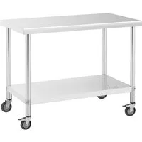 Royal Catering Arbeitstisch 120 x 60 cm Rollbarer Edelstahltisch Gastrotisch Edelstahl 158 kg, verschiedene Größen