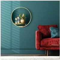 Kleankin Badspiegel Ø50 cm Badezimmerspiegel (50 cm Wandspiegel, 1-St., Runder Spiegel), für Wohnzimmer, Schlafzimmer, Badezimmer, IP44, Gold, Alu