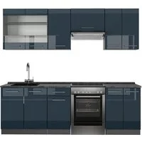 Vicco Küchenzeile Fame-Line, Dunkelblau Hochglanz/Anthrazit, 240 cm, AP Anthrazit