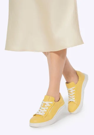 Wittchen Damen-Plateau-Sneaker, klassisch gelb, Naturleder